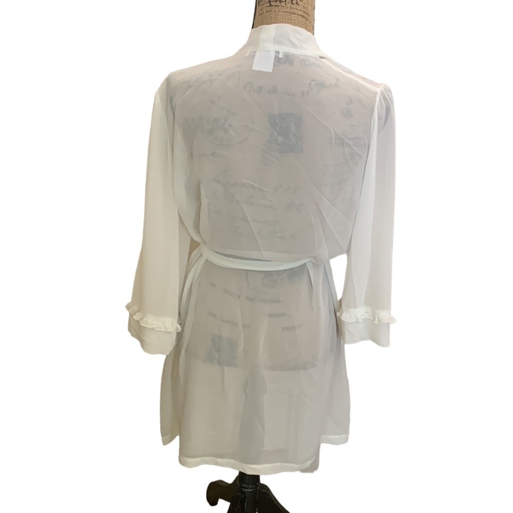 Sheer Embroidered Cream Short Robe Ruffled‎ Sleeve Size M - Picture 3 of 13